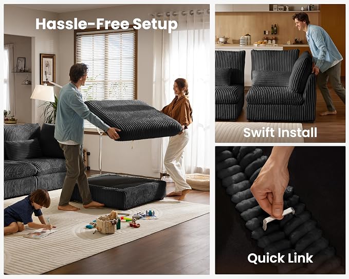 154" Oversized Corduroy Couch Modular Sectional Sofa, Washable Cloud Couch - Image 7