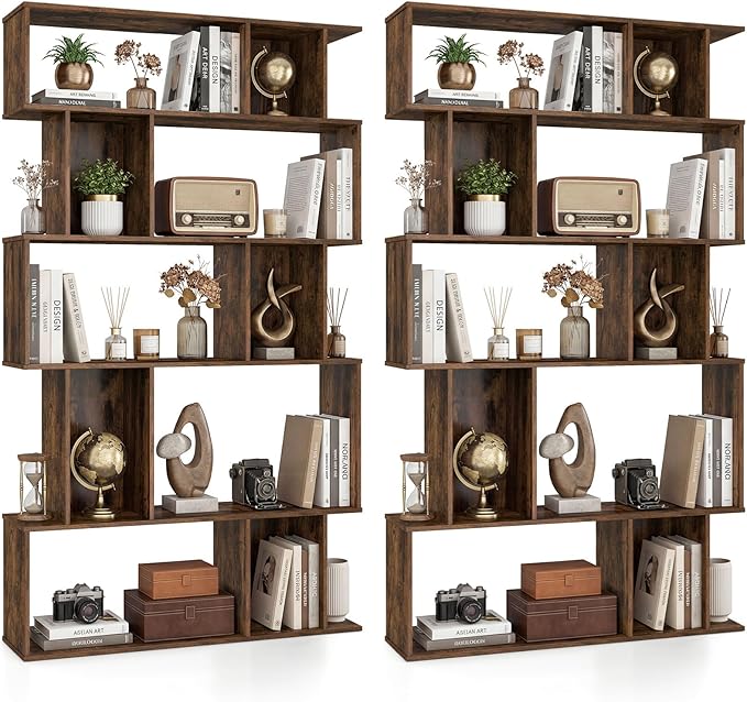 Giantex 5-Tier Bookshelves Set of 2, 10-Cube Geometric Bookcase by Giantex