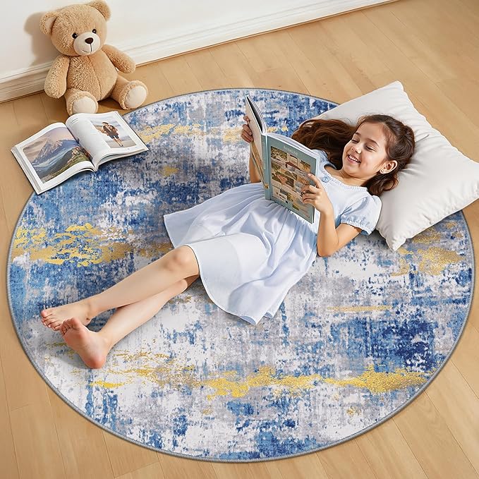 RELEANY Washable Area Rugs 4ft Non-Slip Modern Abstract Soft by RELEANY