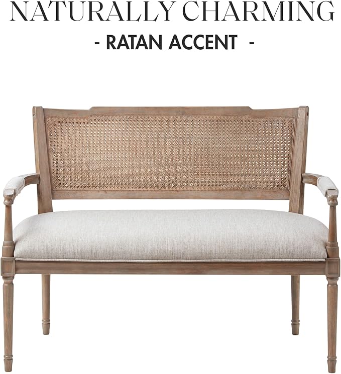 Madison Park Willshire Natural Rattan Settee, Upholstered Seat - Image 3