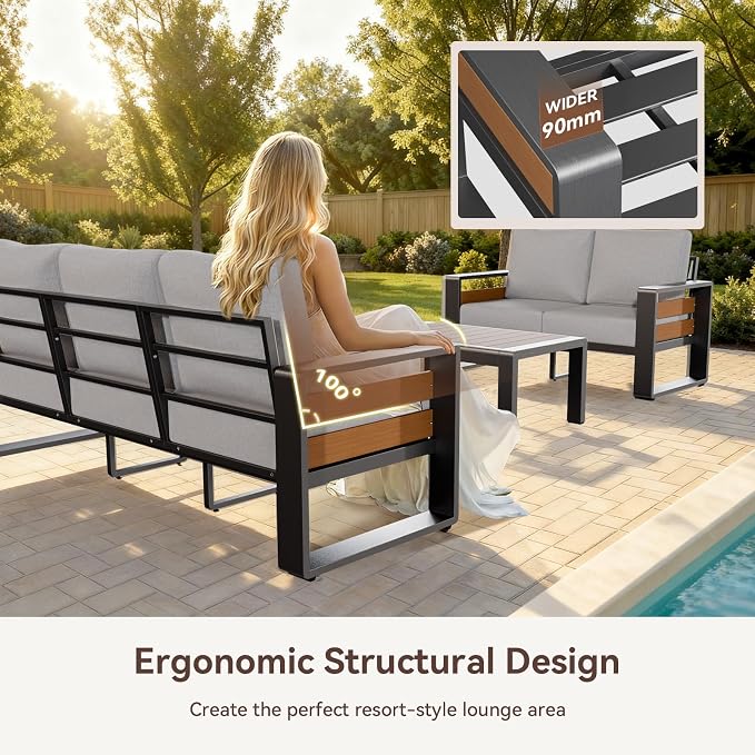 Aoxun Aluminum Outdoor Patio Furniture Set, 2 Seats Metal Sectional Patio - Image 3