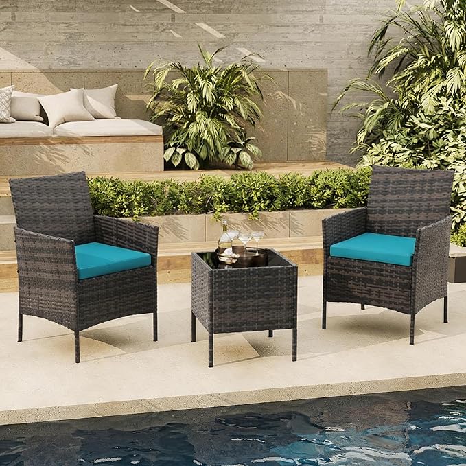 3-Piece Outdoor Furniture Set, PE Rattan Wicker Chairs by Unknown