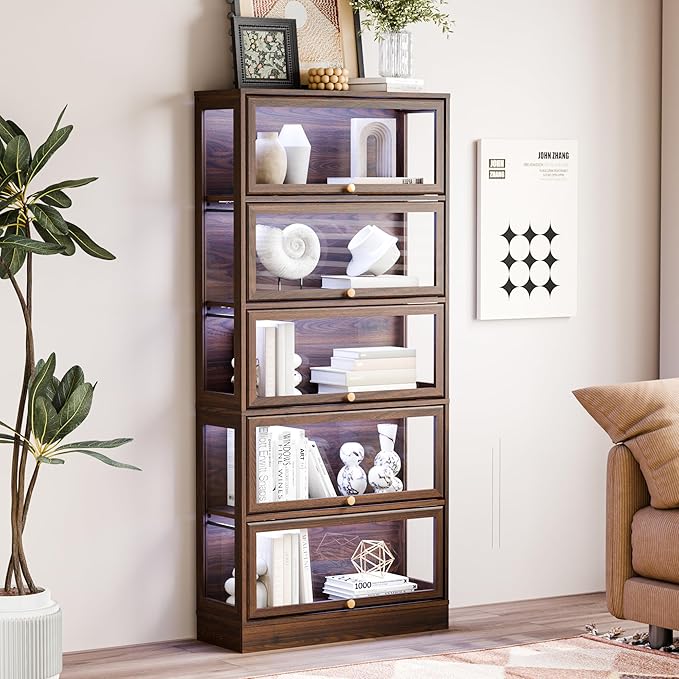Display Cabinet with Acrylic Glass Doors, 5-Tiers Curio Cabinet with LED - Image 3