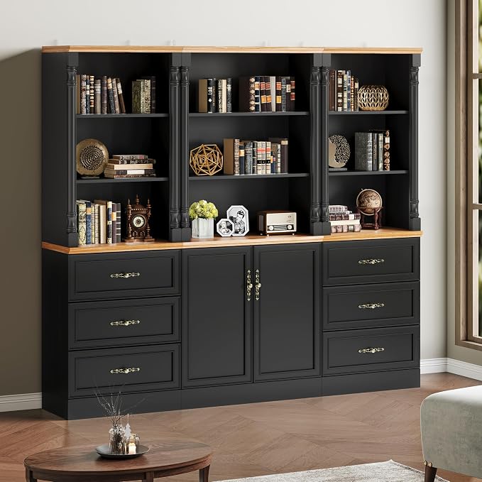 Bookshelf with Drawers, Floor Standing Display Storage Cabinet - Image 3