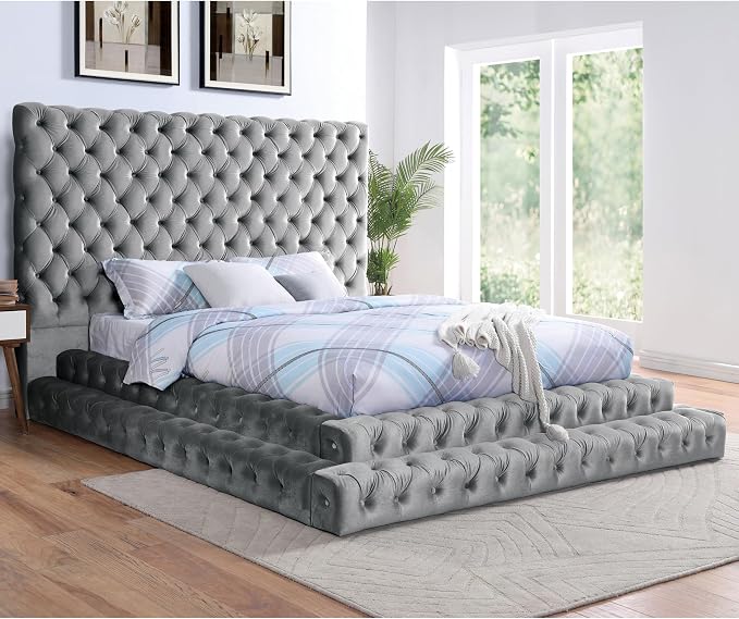 Furniture of America Sable Fabric Upholstered Step Up King-Size Platform Bed - Image 2