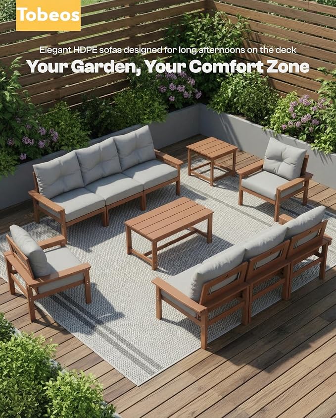 HDPE 10 Piece Outdoor Patio Furniture Set, All-Weather Outdoor Couch Set - Image 8