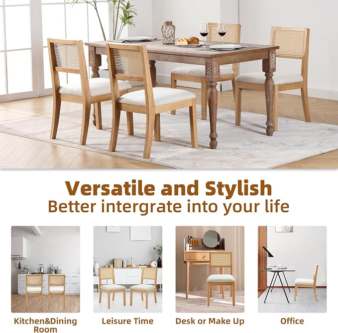 Westice Rattan Dining Chairs Set of 2, Farmhouse Natural Dining Room Chairs - Image 8