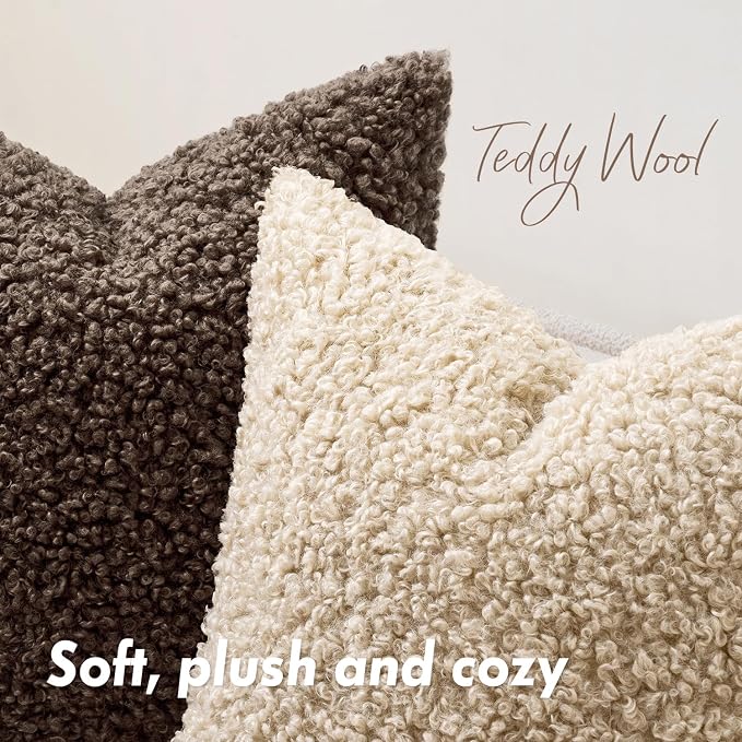 Faux Fur Throw Pillow Covers 18x18 Inch Set of 2 Boucle Neutral Decorative - Image 5