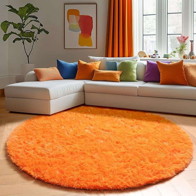 Amdrebio Orange Round Circle Rug 4Ft - Image 7
