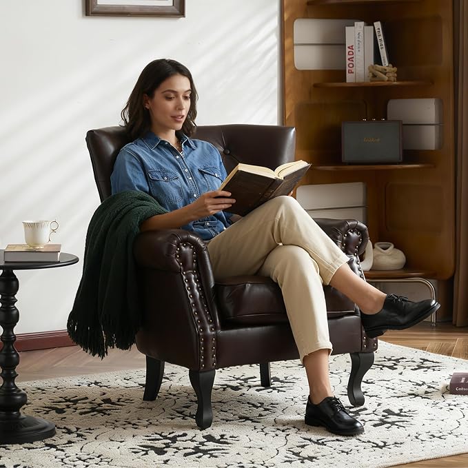 Modern Accent Chair, Mid-Century Faux Leather Armchair - Image 2