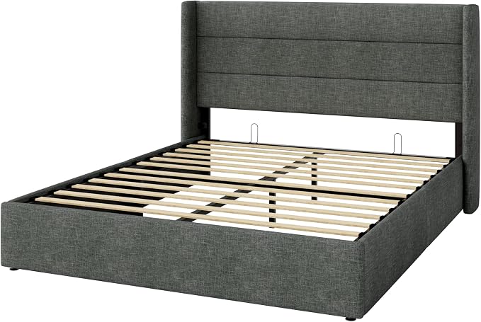 Allewie Queen Size Lift Up Storage Bed, Modern Wingback Headboard, Hydraulic - Image 9