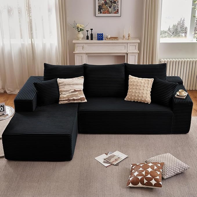 95" Cloud Sectional Couch with L-Shape Chaise, Modern Cloud Couch with Deep Seat by ODUWA