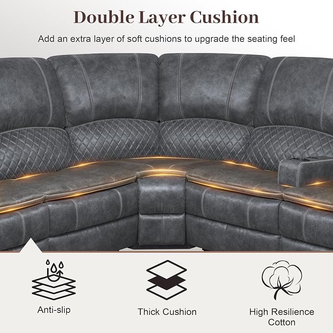 Yolsali Manual Reclining Sectional Sofa Set, 7 Seats Soft Dutch Velvet Recliner - Image 4