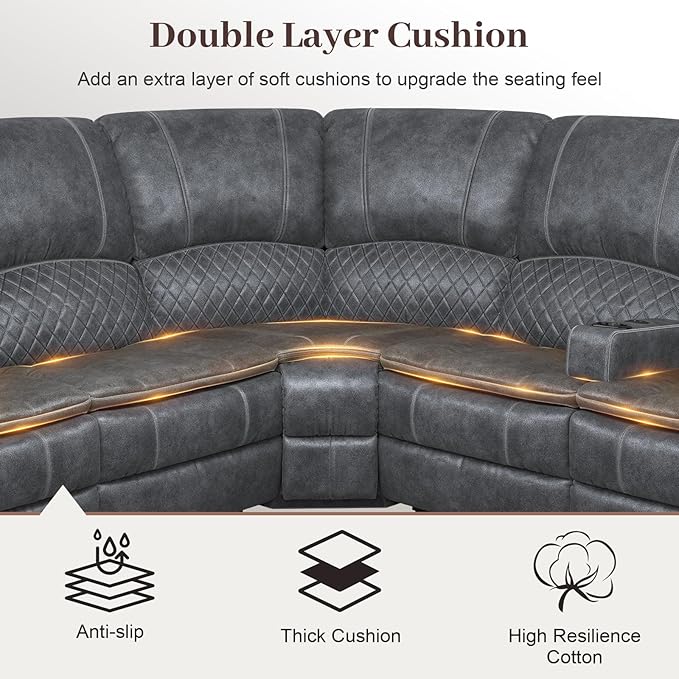 Yolsali Manual Reclining Sectional Sofa Set, 6 Seats Soft Dutch Velvet Recliner - Image 4