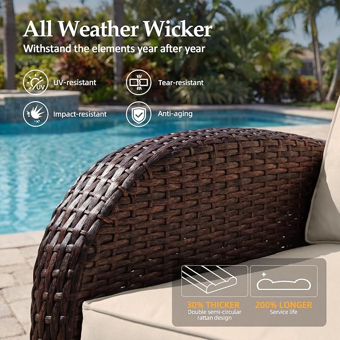 UPHA 5 Pieces Patio Furniture Sets, Wicker Outdoor Loveseat Sofa Set - Image 4