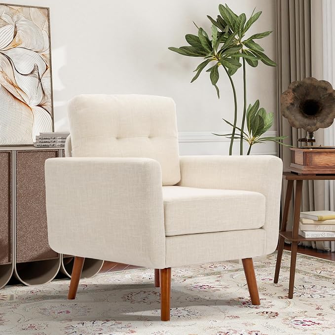 Tbfit Linen Fabric Single Sofa, Accent Chair, Mid Century Modern Armchair by TBfit
