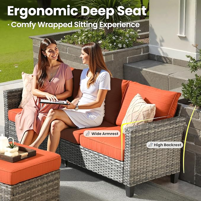 ovios 6 Pieces Patio Furniture Set, Outdoor Wicker Sofa Couch - Image 7