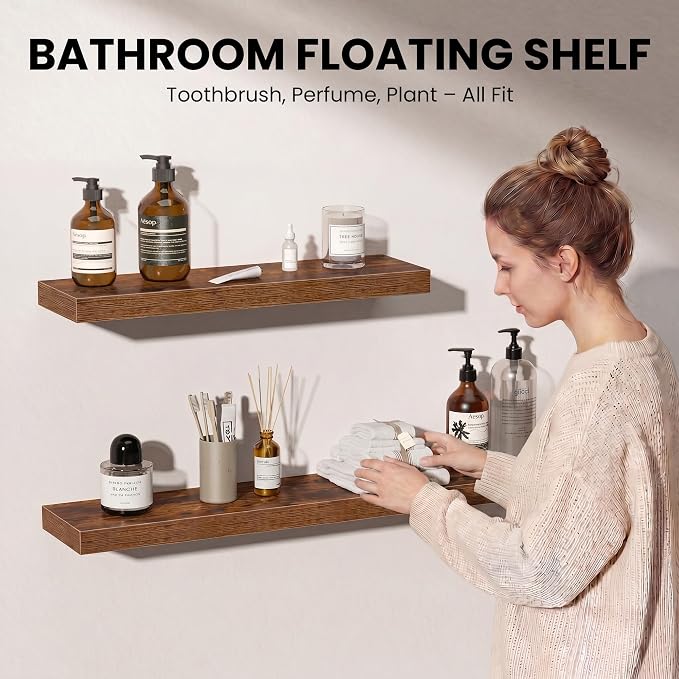 Fun Memories Floating Shelves for Wall, 24 Inch Set of 2 Rustic Wood Wall - Image 3