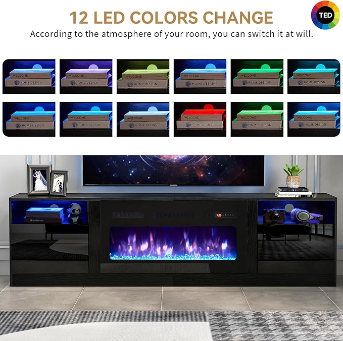 oneinmil 80” TV Stand with 36” Electric Fireplace, Large Modern Media - Image 3