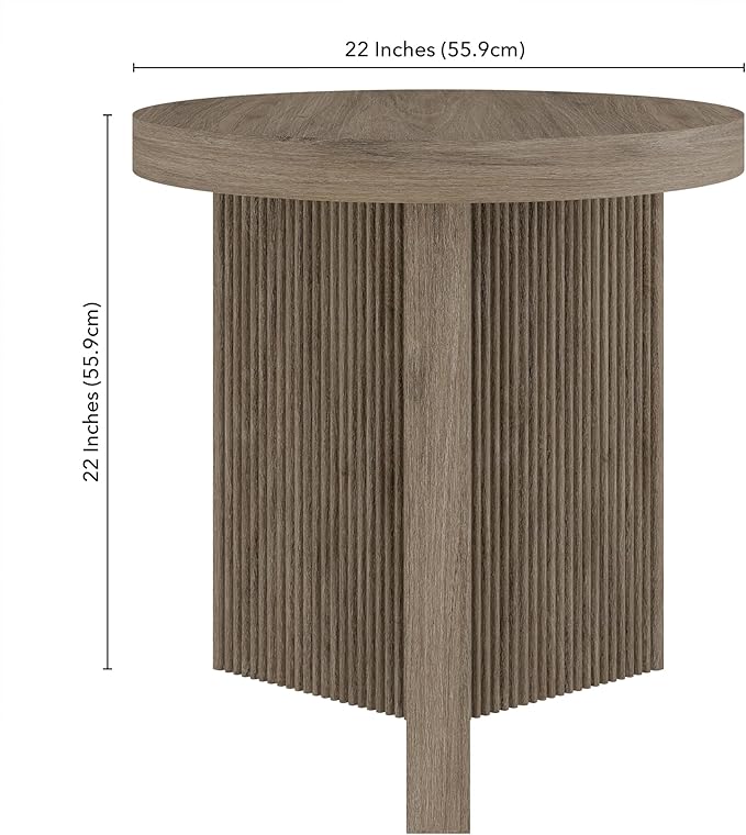 Henn&Hart 22" Fluted Scandinavian Round End Table, Ribbed Side Table, Nightstand - Image 3