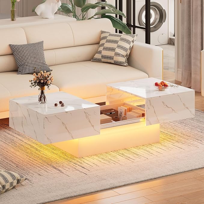 HedoAjim White Marble LED Coffee Table by HedoAjim