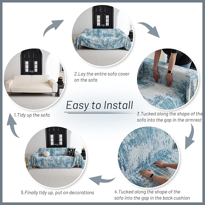 MYSKY HOME Couch Cover for Sectional Sofa Set Sage Geometric Furniture Sofa - Image 5