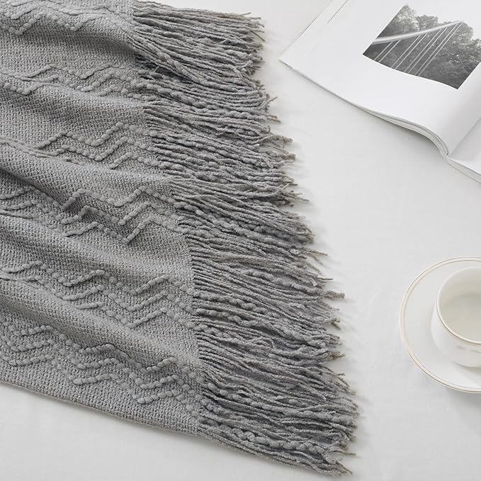 BOURINA Greyish Throw Blanket 50x60 Inches Throw Textured Solid Soft Sofa Couch - Image 5