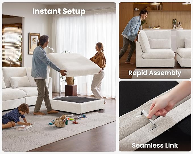 115" Oversized Chenille Couch Modular Sectional Sofa, Washable Cloud Couch - Image 7