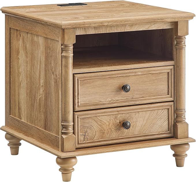 T4TREAM 24'' Farmhouse End Table w/4 Solid Wood Feet, Large 2 Drawers Wide Sofa - Image 7