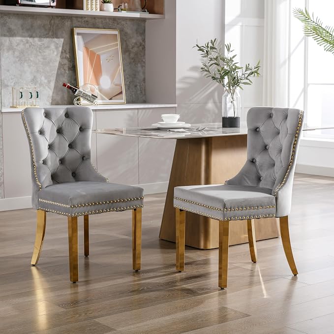 KCC Velvet Dining Chairs Set of 2, Upholstered High-end Tufted Dining Chair by KCC