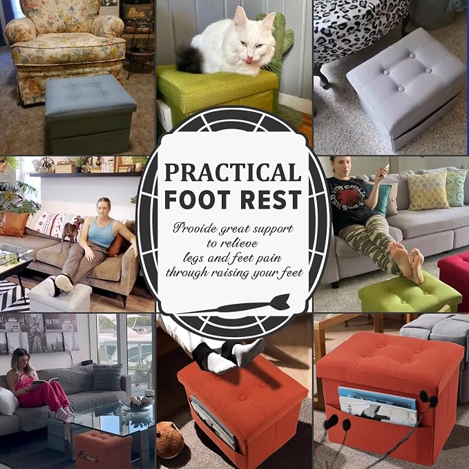 LINMAGCO Small Storage Ottoman Stool Foot Rest Stool Under Desk Stool Short - Image 3