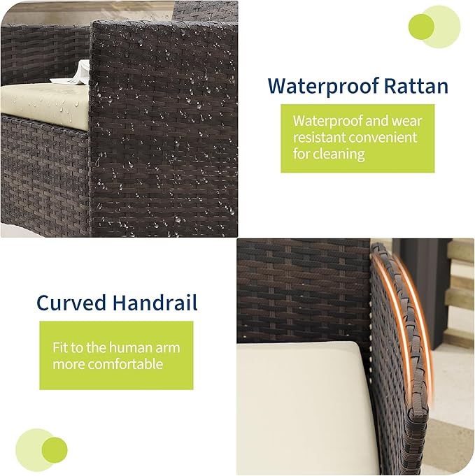 3-Piece Outdoor Furniture Set, PE Rattan Wicker Chairs - Image 3