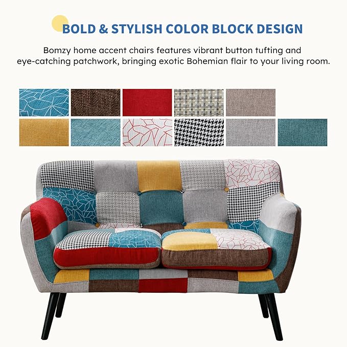 Bonzy Home Modern Colorful 2 Piece Coroful Fabric Sofa Set, Included Accent - Image 3
