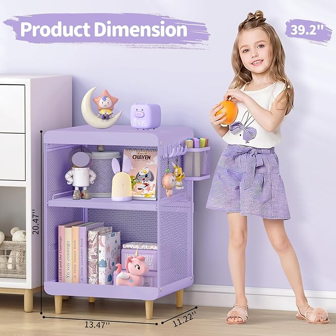 SYKIARIOL Kids Nightstand for Girls, Metal Bedside Table - Image 3