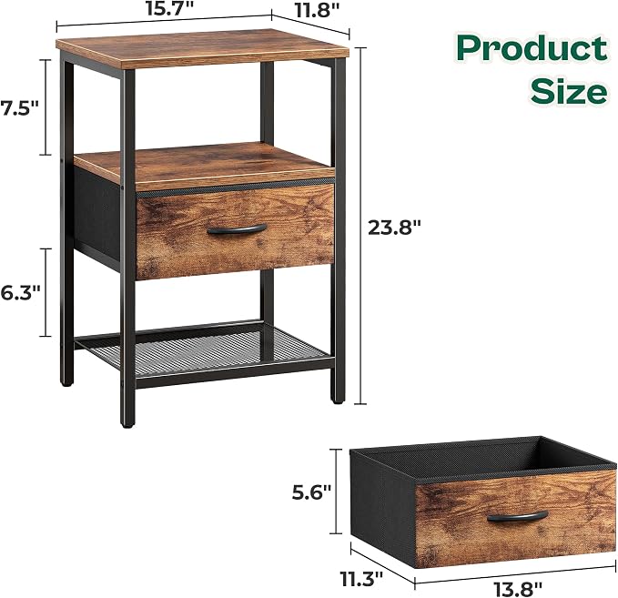 Huuger Night Stand with Fabric Drawer, Side Table with Mesh Shelf, Bedroom - Image 3