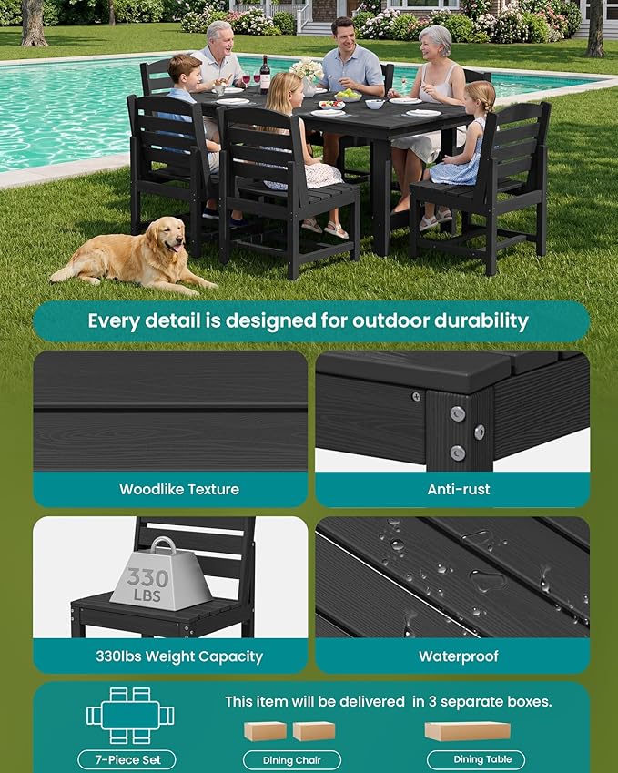 SERWALL Patio Dining Sets for 6 Person, HDPE Dining Set - Image 5