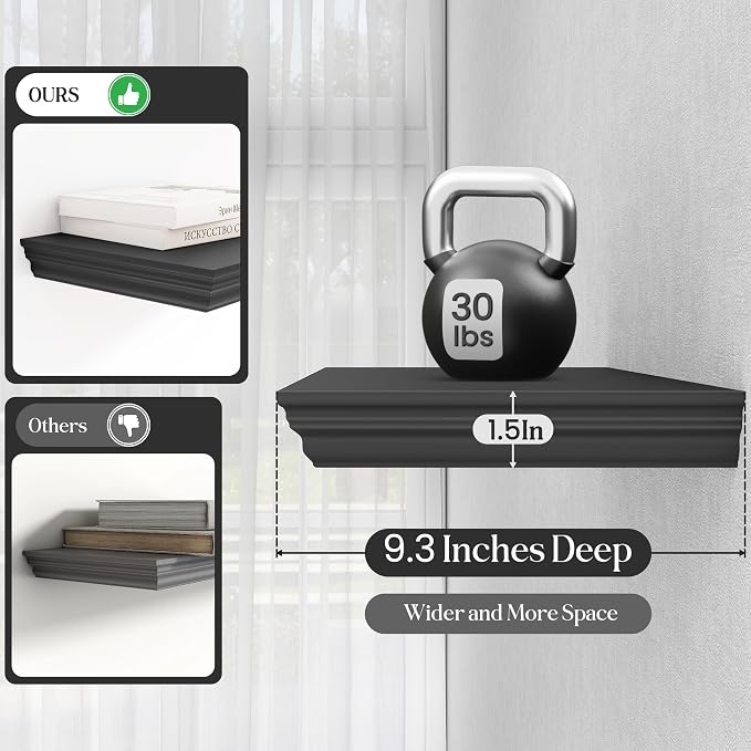 Fun Memories Floating Shelves 24 Inch Long, 9.3 Inch Deep Classic Crown Molding - Image 4