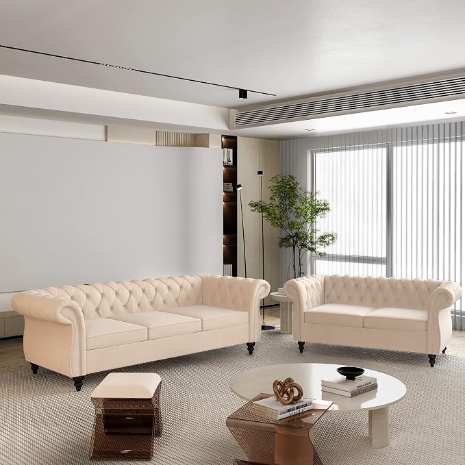 QHITTY 2 Piece Living Room Set, Sectional Chesterfield Sofa Chair Contemporary by QHITTYFurnitureLife