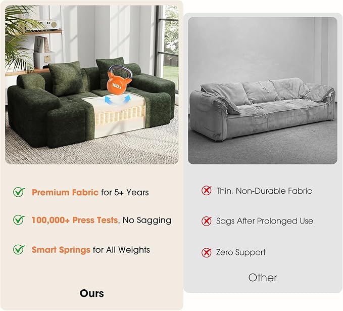 83.5" Boneless Loveseat with 2 Ottoman, Cloud Comfy Sofa Bed, Modular Sofa - Image 5