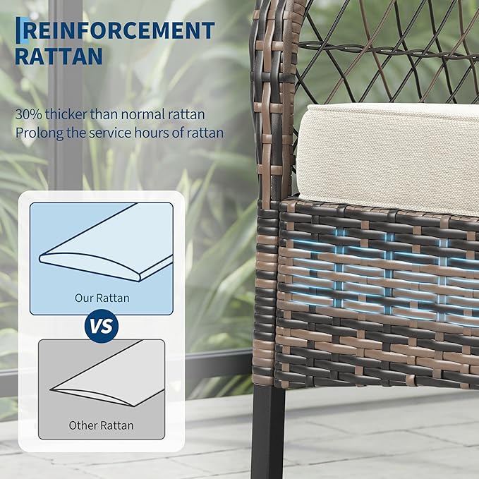 GarveeHome 3-Piece Outdoor Rocking Chair Set, Wicker Rattan Patio Furniture - Image 5