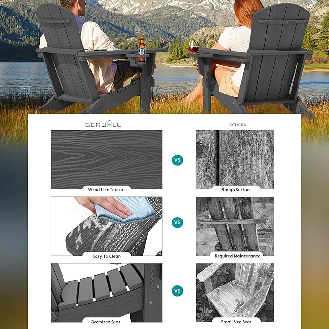 SERWALL Foldable Adirondack Chair Set of 6, HDPE Adirondack Chair - Image 3