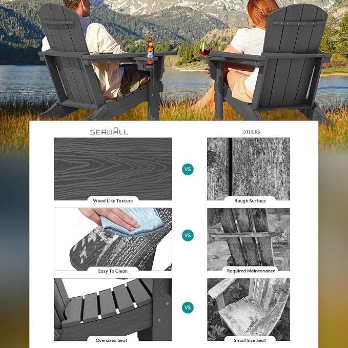 SERWALL Foldable Adirondack Chair Set of 4, HDPE Adirondack Chair - Image 3