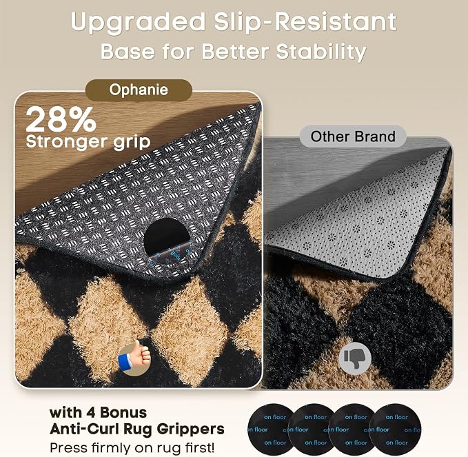 Ophanie Black & Beige Diamond Checkered Rugs - Image 4