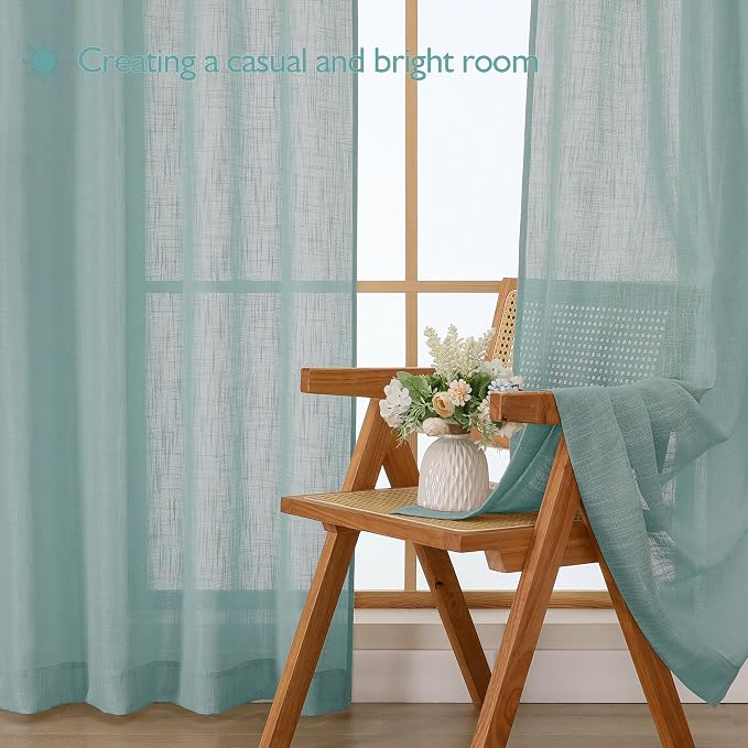 Chyhomenyc Extra Long Aqua Green Semi Sheer Curtains 108 Inches Long 2 Panels - Image 4