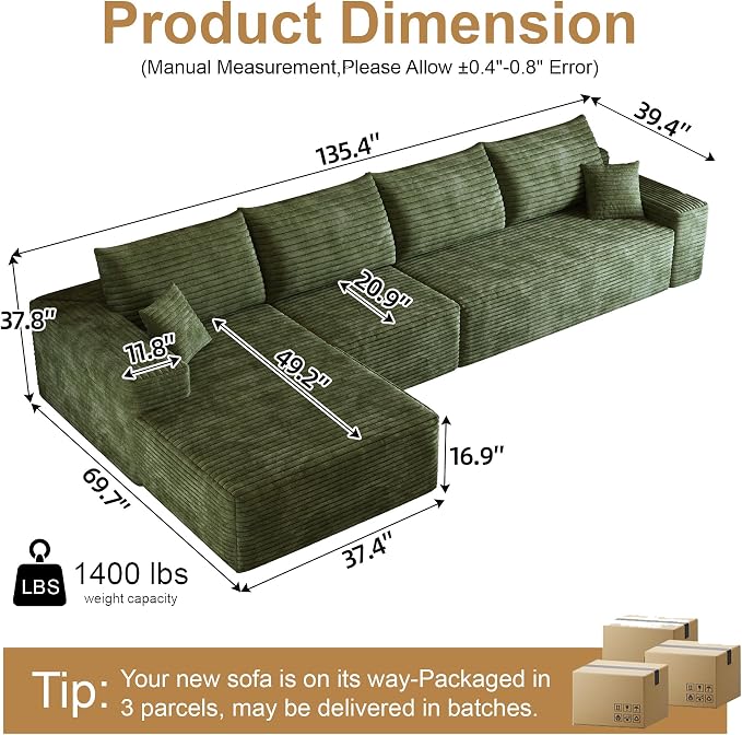 AUGOP 136" Sectional Couches for Living Room Modern Modular Sofa - Image 2