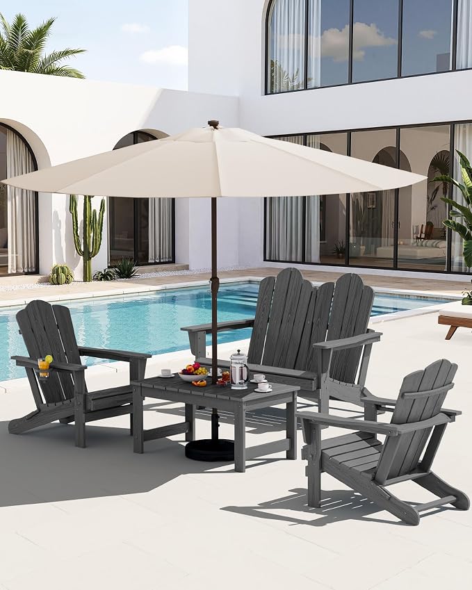SERWALL 4 Pieces HDPE Patio Adirondack Chair Set, 2 Adirondack Chair - Image 2
