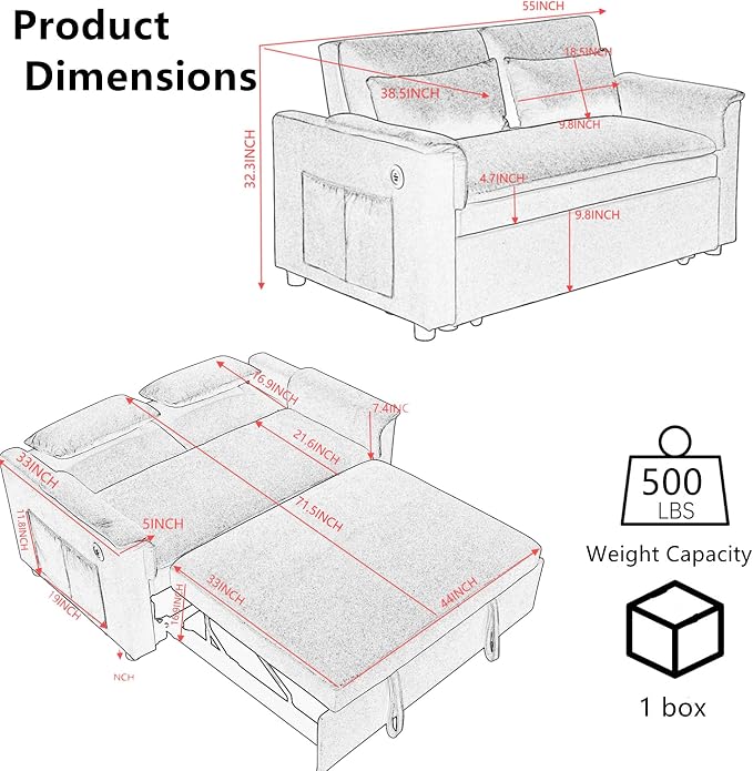 55.5" Small Sleeper Sofa Couch - Image 3