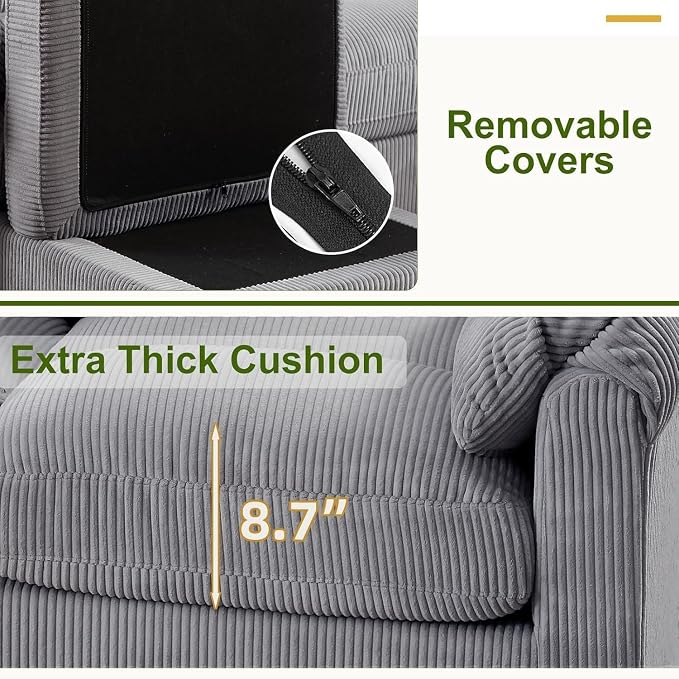 HAOMARKETS 2 Piece Cordory Sofa Sets, Comfy Loveset 2-Seater Sofa and - Image 4
