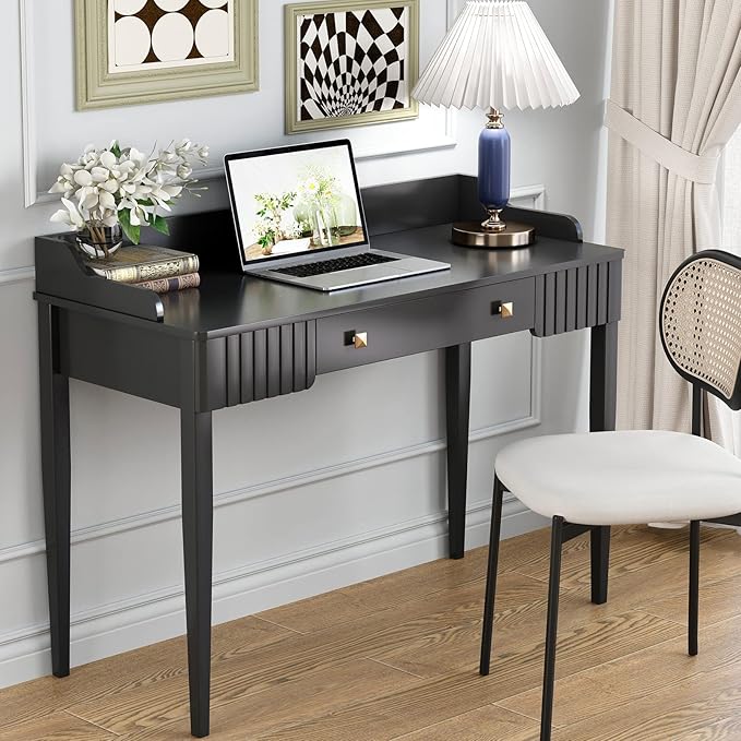 Space-Saving Black Wood Makeup Vanity Desk – Modern Computer Table by ukorua