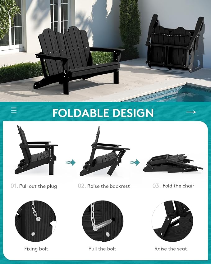 SERWALL 5 Pieces HDPE Patio Adirondack Chair Set, 2 Adirondack Chair - Image 6